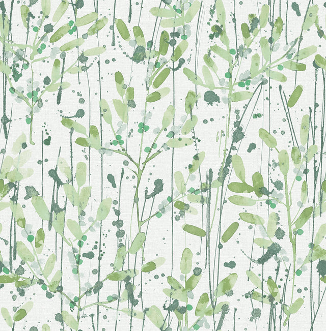 Leandra Green Floral Trail Wallpaper with Modern Botanical Watercolor Motif - A-Street Prints 2975-26241