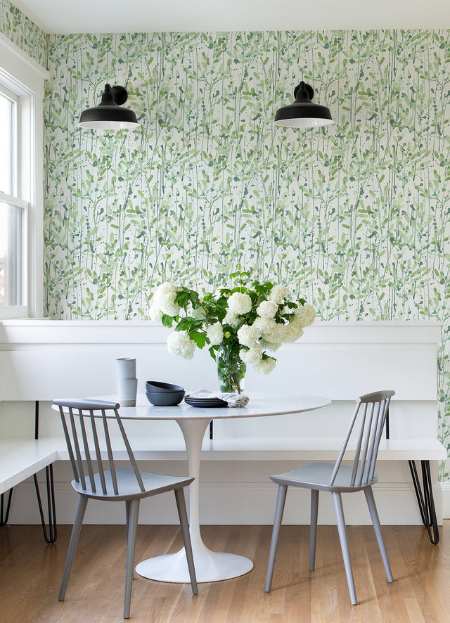 Leandra Green Floral Trail Wallpaper with Modern Botanical Watercolor Motif - A-Street Prints 2975-26241