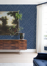 Felix Indigo Geometric Wallpaper with Modern Diamond Stitch Motif - A?Street Prints 2975-26242