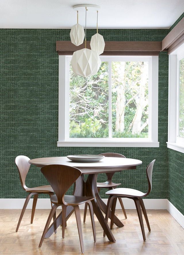 Samos Green Texture Wallpaper with Fabric & Woven Textures Pattern - Brewster 2975-26255