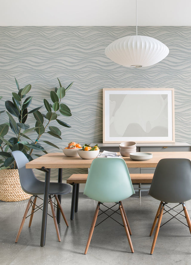 Chorus Seafoam Wave Wallpaper with Glittered Abstract Wave Pattern - Brewster 2975-87364