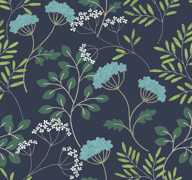 Sorrel Navy Botanical Wallpaper with Modern Botanical Pattern - A-Street Prints 2975-87541