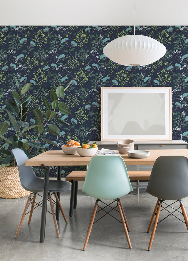 Sorrel Navy Botanical Wallpaper with Modern Botanical Pattern - A-Street Prints 2975-87541