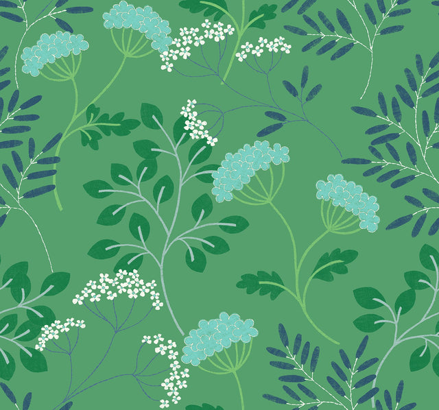 Sorrel Green Botanical Wallpaper with Scandinavian Floral Motif - A-Street Prints 2975-87542