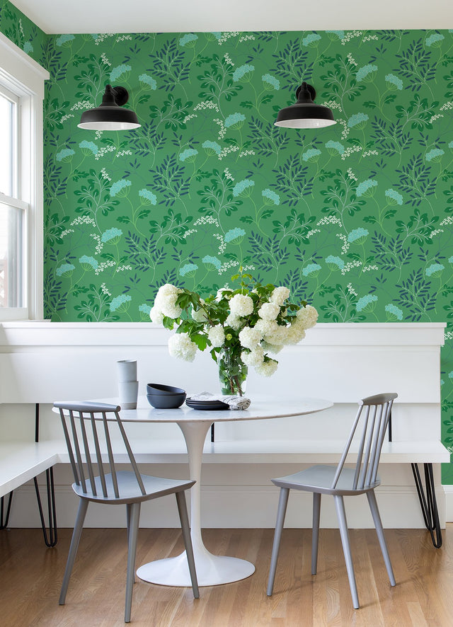 Sorrel Green Botanical Wallpaper with Scandinavian Floral Motif - A-Street Prints 2975-87542