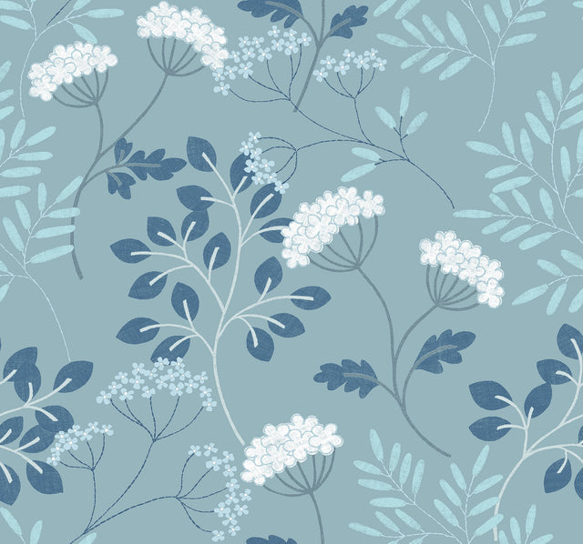Sorrel Slate Botanical Wallpaper with Scandinavian Floral in Modern Non Woven - A-Street Prints 2975-87543