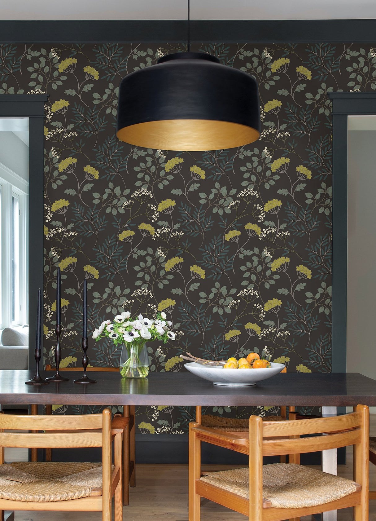 Sorrel Black Botanical Wallpaper with Modern Scandinavian Floral Motif - A-Street Prints 2975-87544