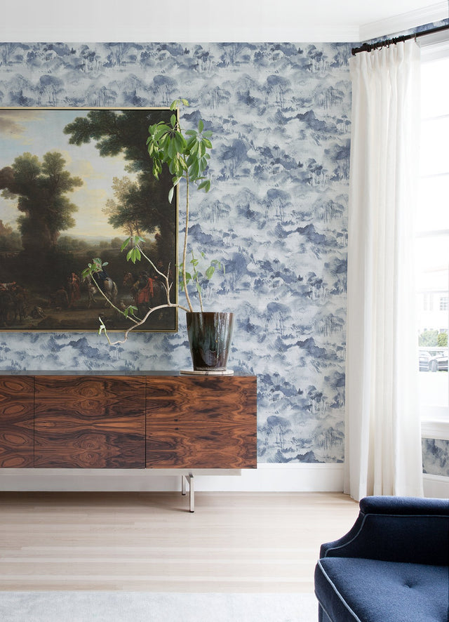 Nara Indigo Toile Wallpaper with Modern Abstract Landscape - A-Street Prints 2975-87545