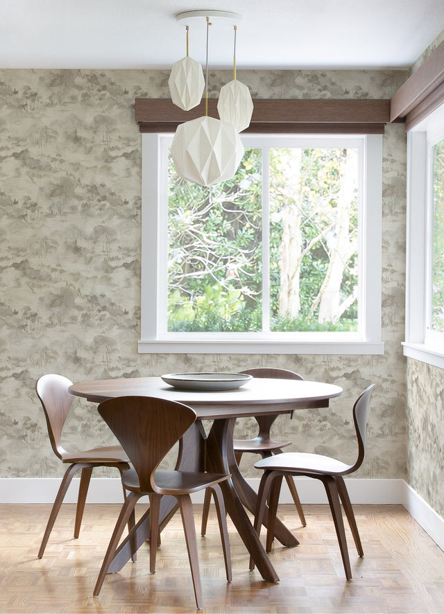 Nara Taupe Toile Wallpaper with Modern Abstract Landscape - A-Street Prints 2975-87546