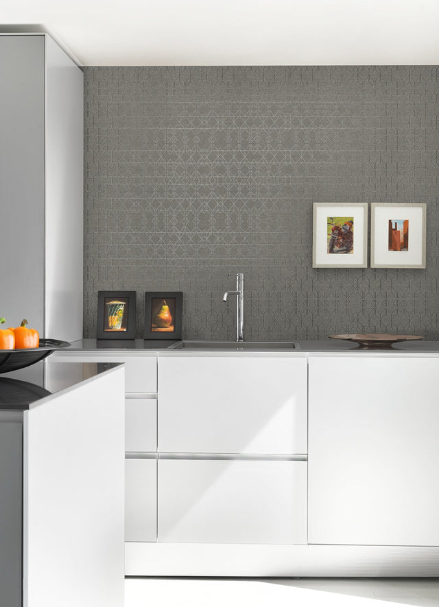 Paititi Sterling Geometric Trellis Wallpaper with Modern Foil on Non Woven - A-Street Prints 2976-86405
