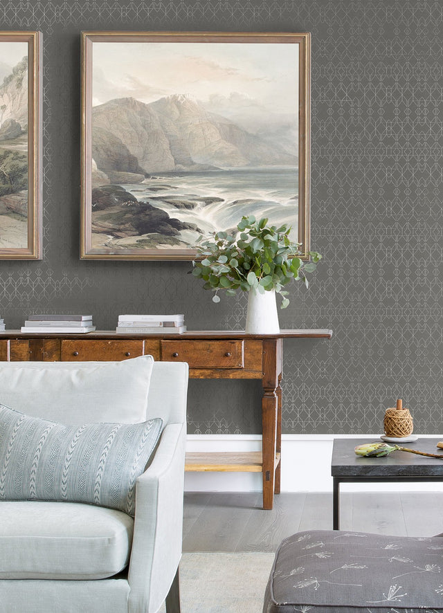 Paititi Sterling Geometric Trellis Wallpaper with Modern Foil on Non Woven - A-Street Prints 2976-86405