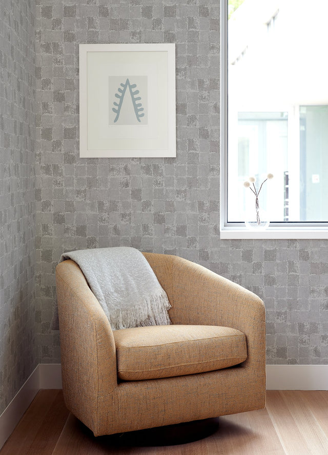 Varak Silver Textured Geometric Wallpaper with Metallic Foil on Non Woven - A-Street Prints 2976-86421