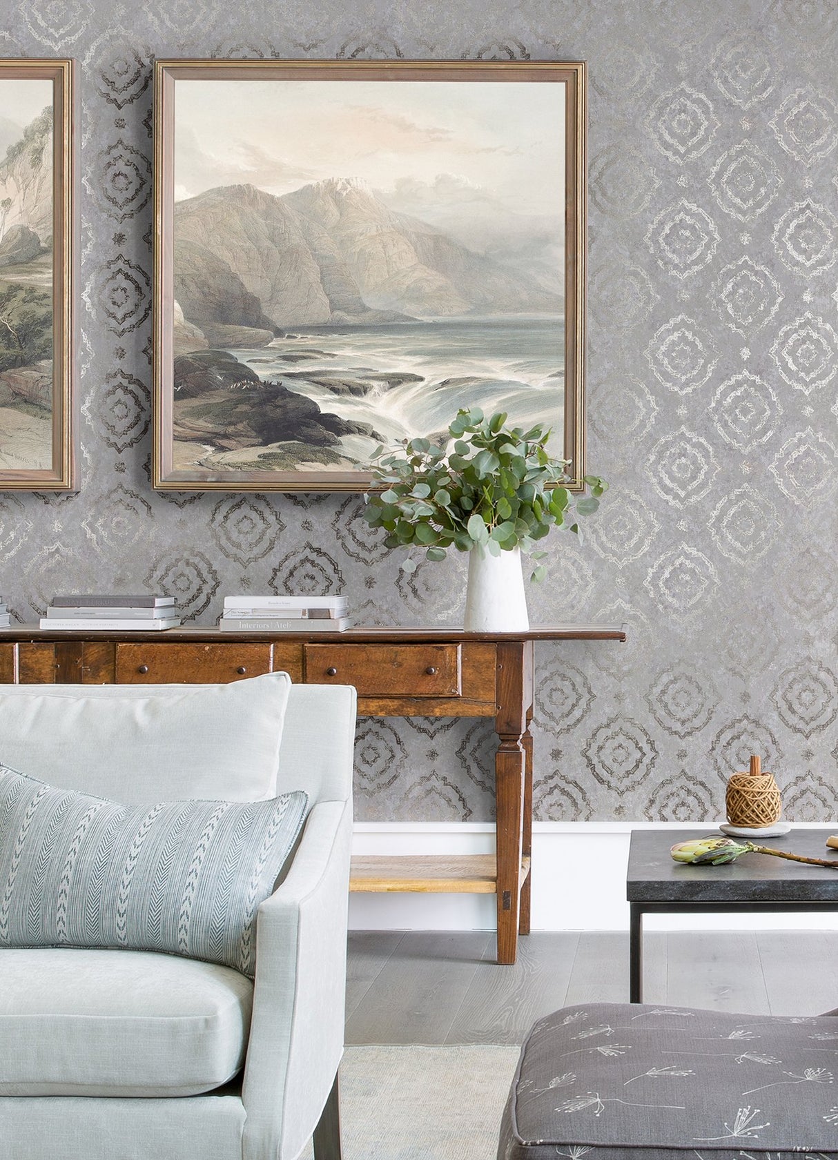 Uma Silver Medallion Wallpaper with Metallic Raised Ink on Foil Non Woven - A-Street Prints 2976-86425