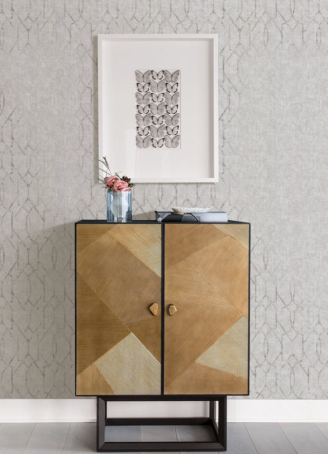 Ziva Platinum Metallic Trellis Wallpaper with Metallic Raised Ink Trellis & Lattice - A-Street Prints 2976-86452