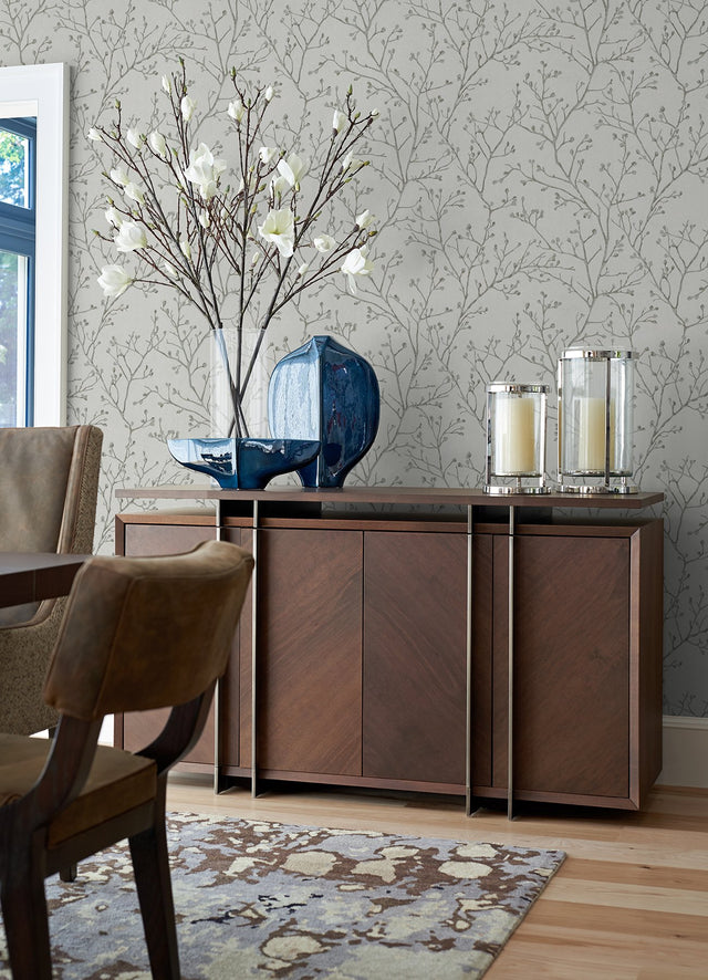 Koura Platinum Branches Wallpaper with Metallic Botanical Motif - A-Street Prints 2976-86456