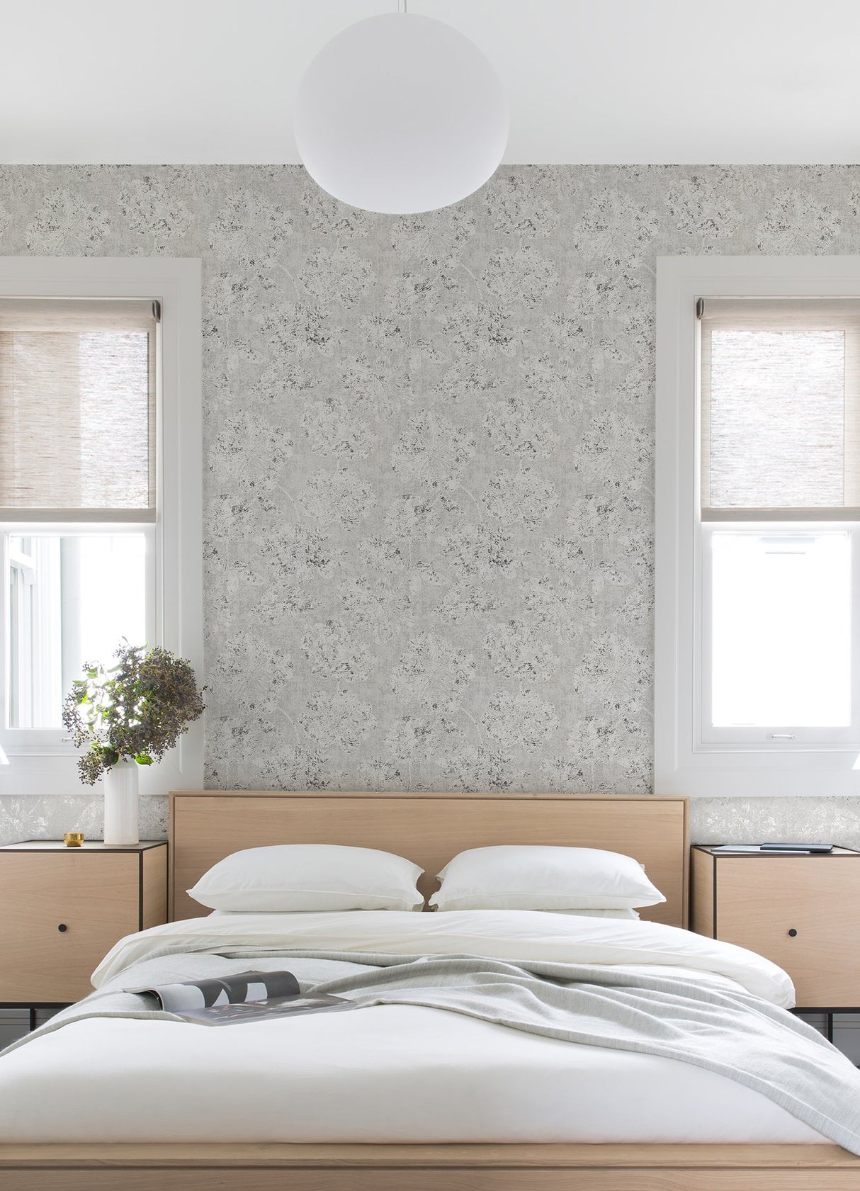 Kala Platinum Floral Wallpaper with Modern Botanical Flower Motif - A-Street Prints 2976-86459