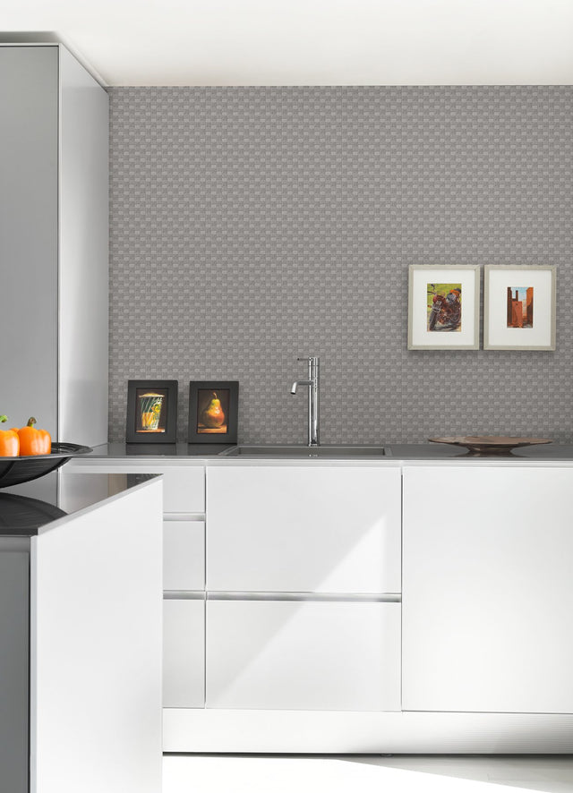 Ira Taupe Checkered Wallpaper with Metallic Raised Ink Geometric Pattern - A-Street Prints 2976-86506