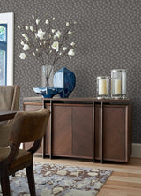 Asteria Charcoal Fan Wallpaper with Modern Graphic Fan Motif, Raised Ink Texture - A-Street Prints 2976-86517