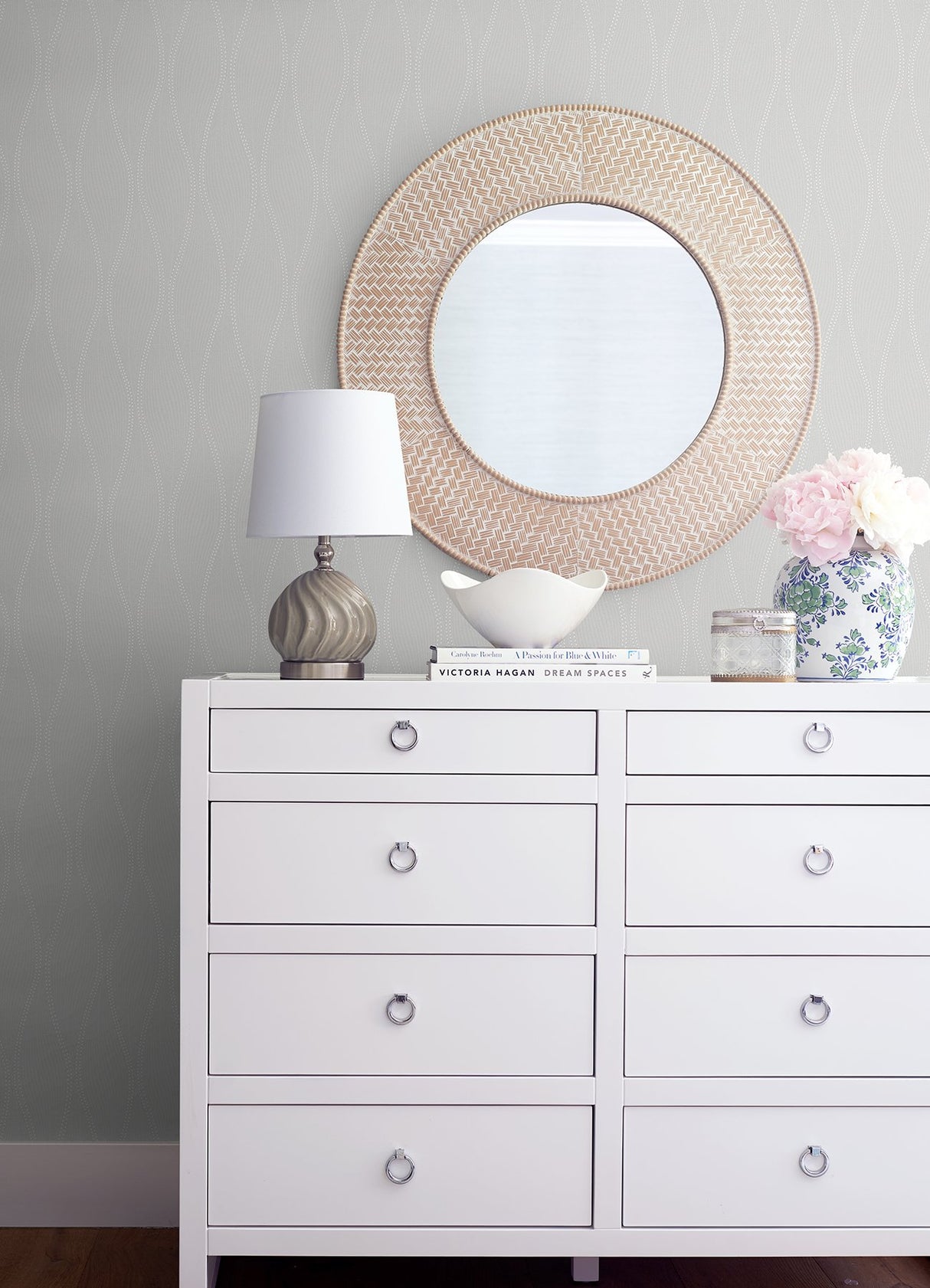 Tetsu Pewter Ogee Wave Wallpaper with Modern Graphic Ogee Pattern - A-Street Prints 2976-86519
