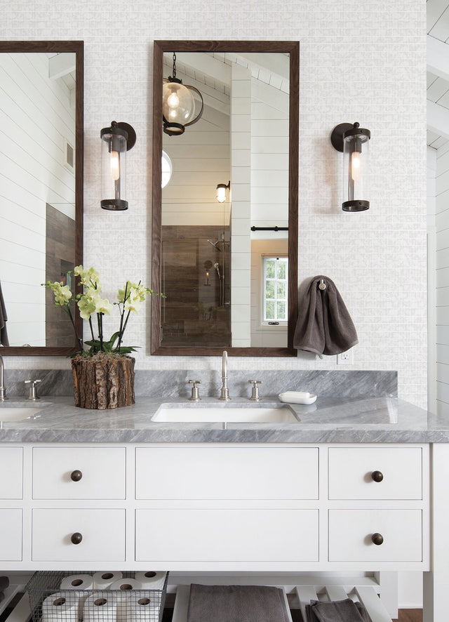 Namari Silver Distressed Tile Wallpaper with Metallic Graphic Tile Pattern - A-Street Prints 2976-86526