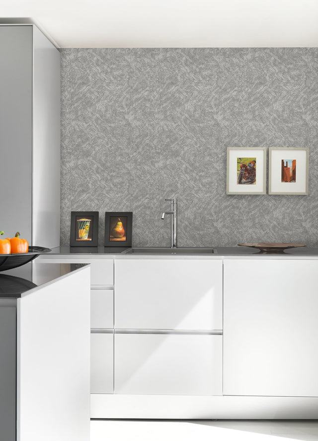 Asero Silver Distressed Wallpaper with Metallic Abstract Texture - Brewster 2976-86527