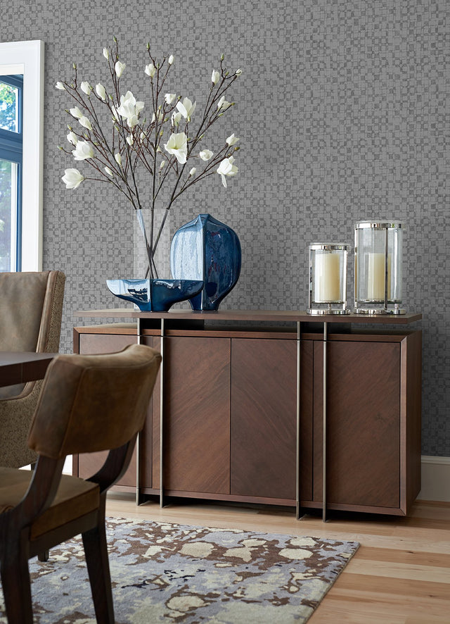 Sarni Silver Grid Wallpaper with Metallic Textured Geometric Pattern - A-Street Prints 2976-86531