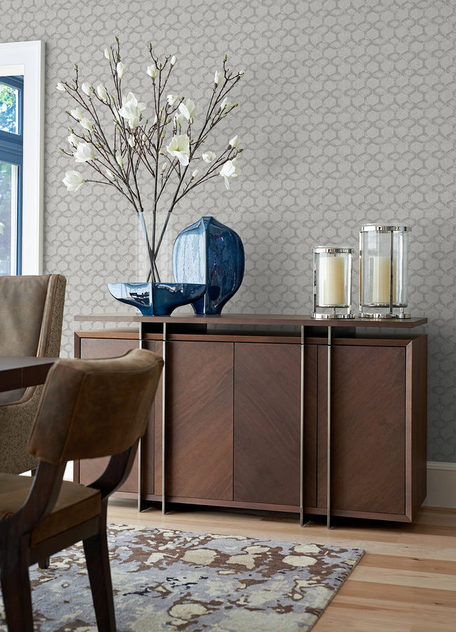 Besi Platinum Tiled Grey Wallpaper with Metallic Geometric Tile Pattern - A-Street Prints 2976-86537