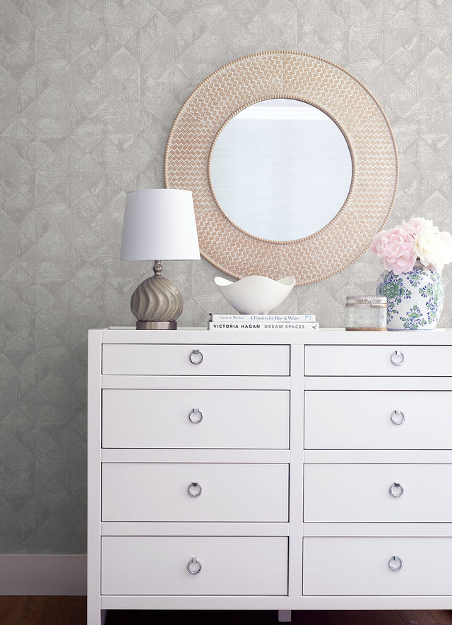 Demir Grey Distressed Geometric Wallpaper with Raised Ink Farmhouse Style - A-Street Prints 2976-86554