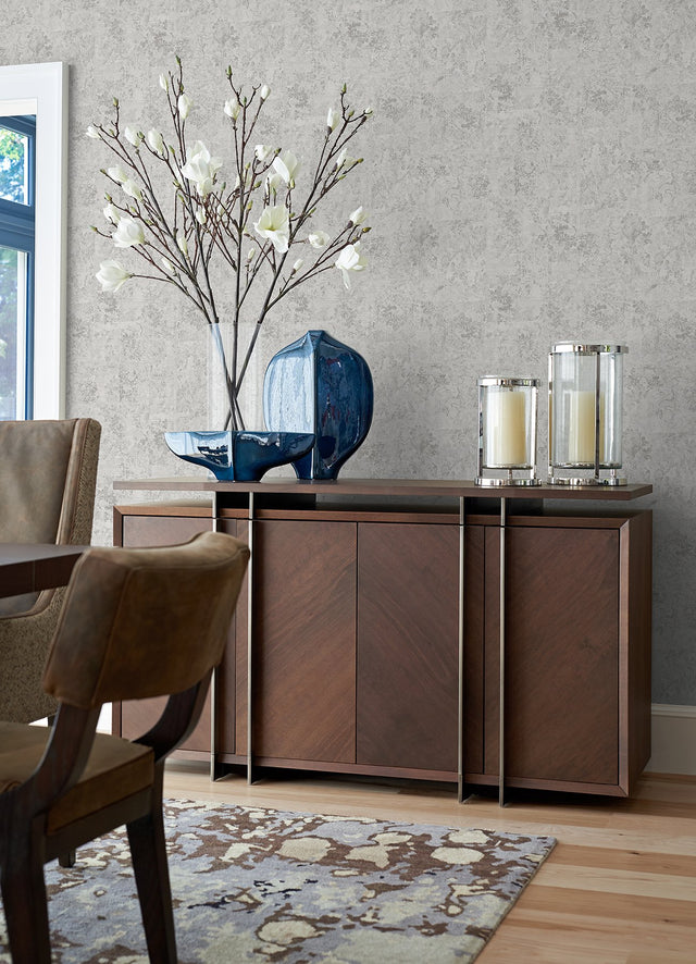 Eisen Silver Abstract Botanical Wallpaper with Metallic Foil on Non Woven - A-Street Prints 2976-86558