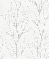 Diani White Metallic Tree Wallpaper with Glam Botanical Trees Pattern, Expanded Vinyl on Non Woven - Advantage 2979-37260-2