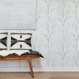 Diani White Metallic Tree Wallpaper with Glam Botanical Trees Pattern, Expanded Vinyl on Non Woven - Advantage 2979-37260-2