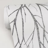 Diani Charcoal Metallic Tree Wallpaper with Modern Botanical Tree Pattern - Advantage 2979-37260-4