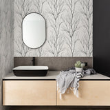 Diani Charcoal Metallic Tree Wallpaper with Modern Botanical Tree Pattern - Advantage 2979-37260-4