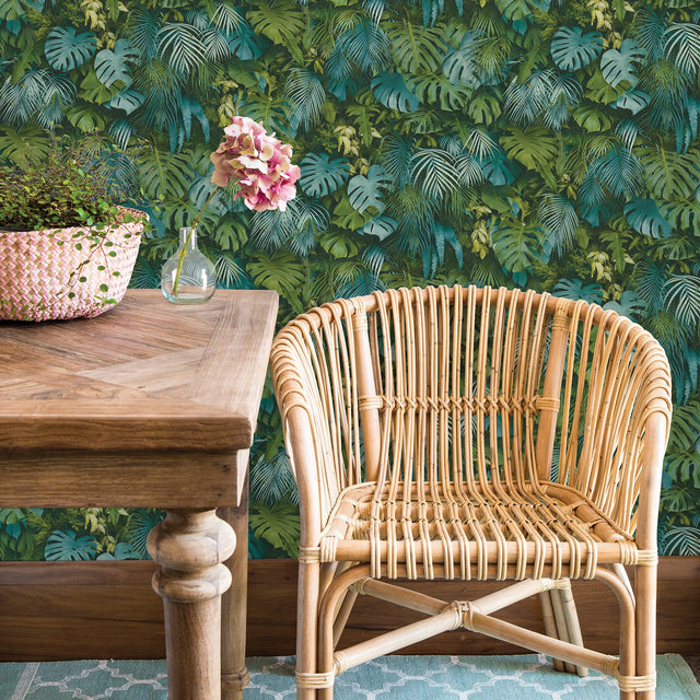 Luana Blue Tropical Forest Wallpaper with Botanical Leaves Motif - Advantage 2979-37280-3