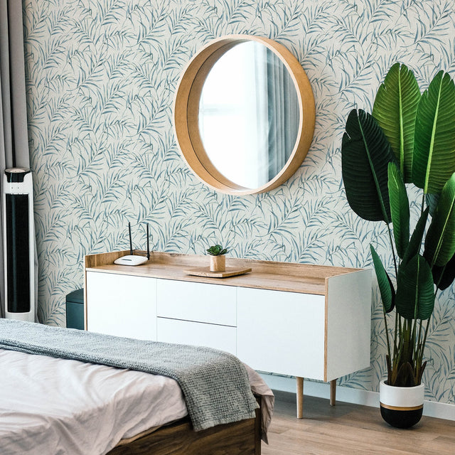 Lani Blue Fronds Wallpaper with Tropical Botanical Pattern - Advantage 2979-37335-1