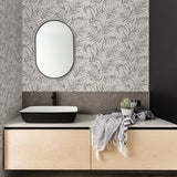 Lani Grey Fronds Wallpaper with Tropical Botanical Motif - Advantage 2979-37335-2