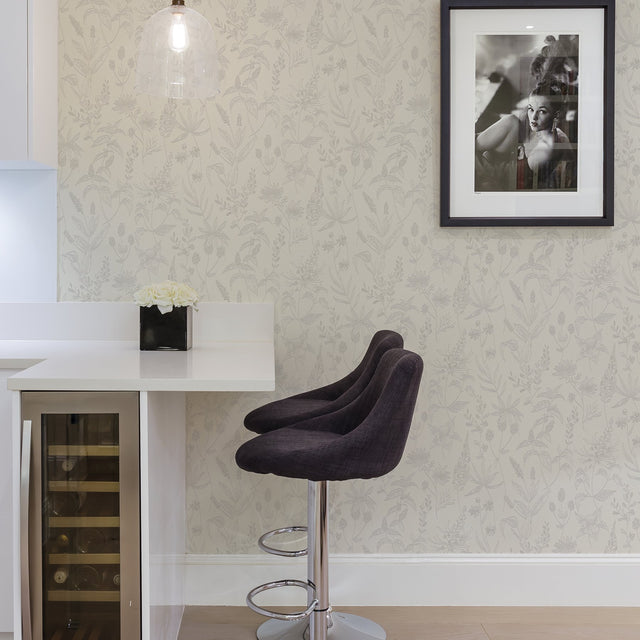 Nami White Floral Wallpaper with Modern Botanical Flowers - Advantage 2979-37363-1