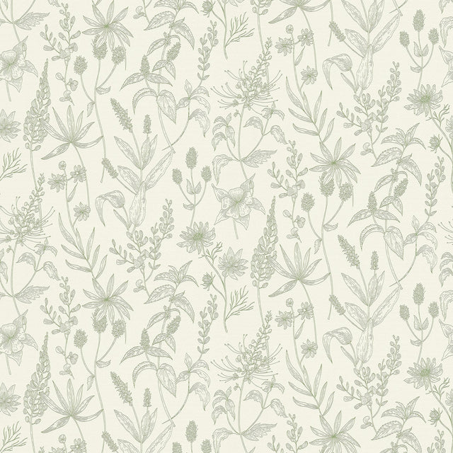 Nami Olive Floral Wallpaper with Botanical Floral Pattern, Modern Expanded Vinyl - Advantage 2979-37363-5