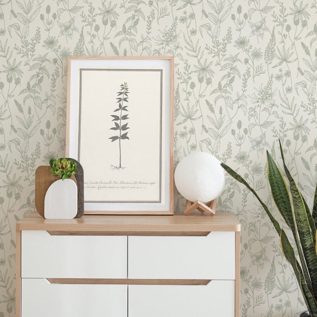 Nami Olive Floral Wallpaper with Botanical Floral Pattern, Modern Expanded Vinyl - Advantage 2979-37363-5