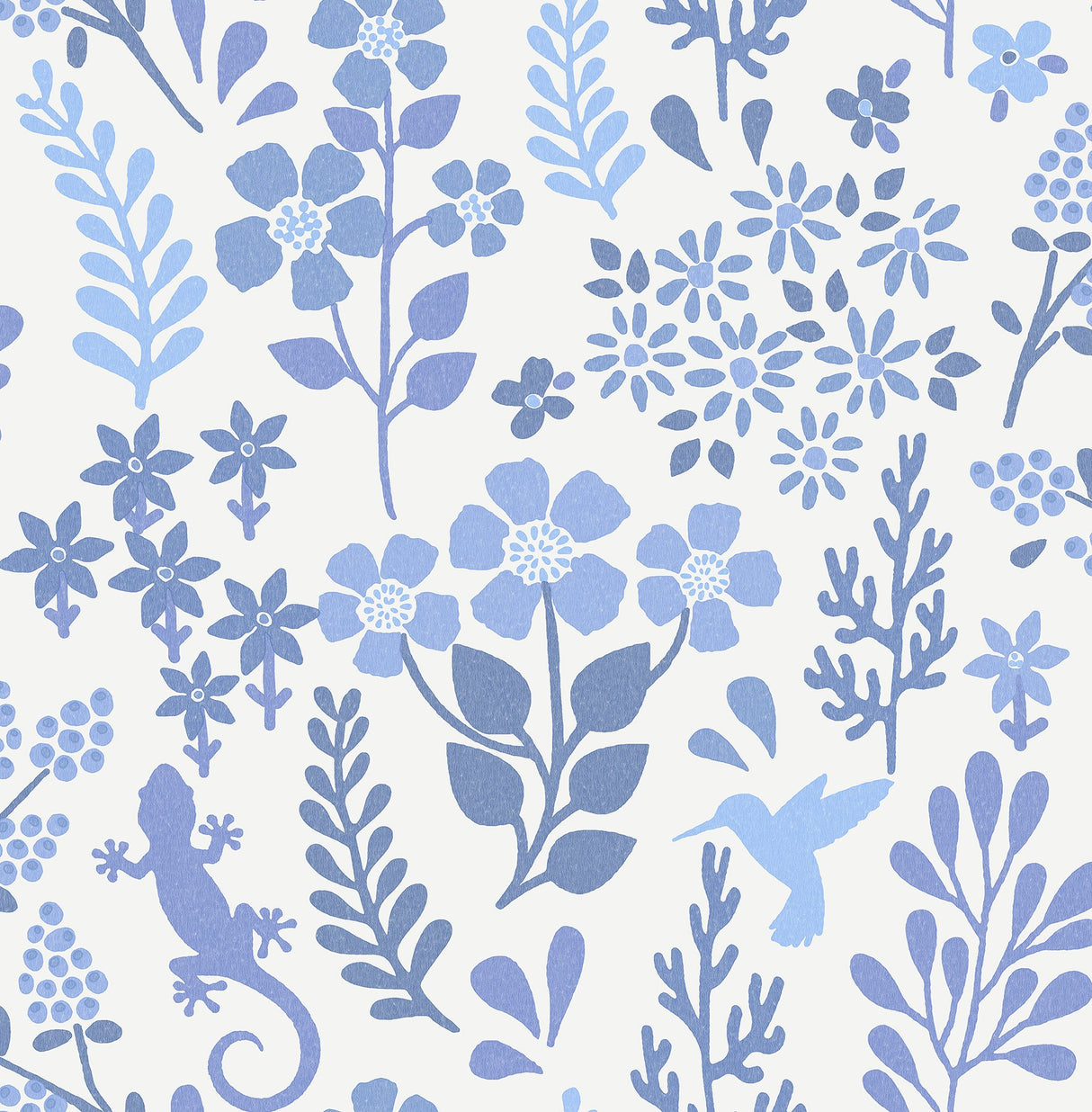 Karina Blue Meadow Wallpaper with Eclectic Flora & Fauna Motif - Advantage 2980-26171