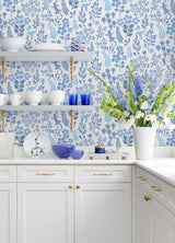 Karina Blue Meadow Wallpaper with Eclectic Flora & Fauna Motif - Advantage 2980-26171