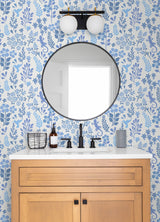 Karina Blue Meadow Wallpaper with Eclectic Flora & Fauna Motif - Advantage 2980-26171