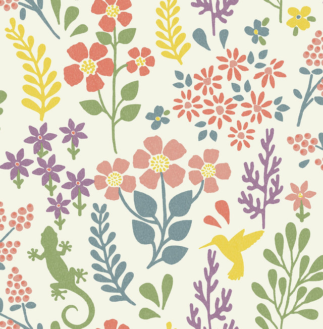 Karina Multicolor Meadow Wallpaper with Scandinavian Animals & Floral Pattern - Advantage 2980-26172