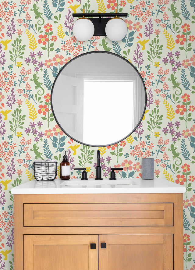 Karina Multicolor Meadow Wallpaper with Scandinavian Animals & Floral Pattern - Advantage 2980-26172