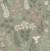 Karina Green Meadow Wallpaper with Scandinavian Floral & Fauna Pattern - Advantage 2980-26173