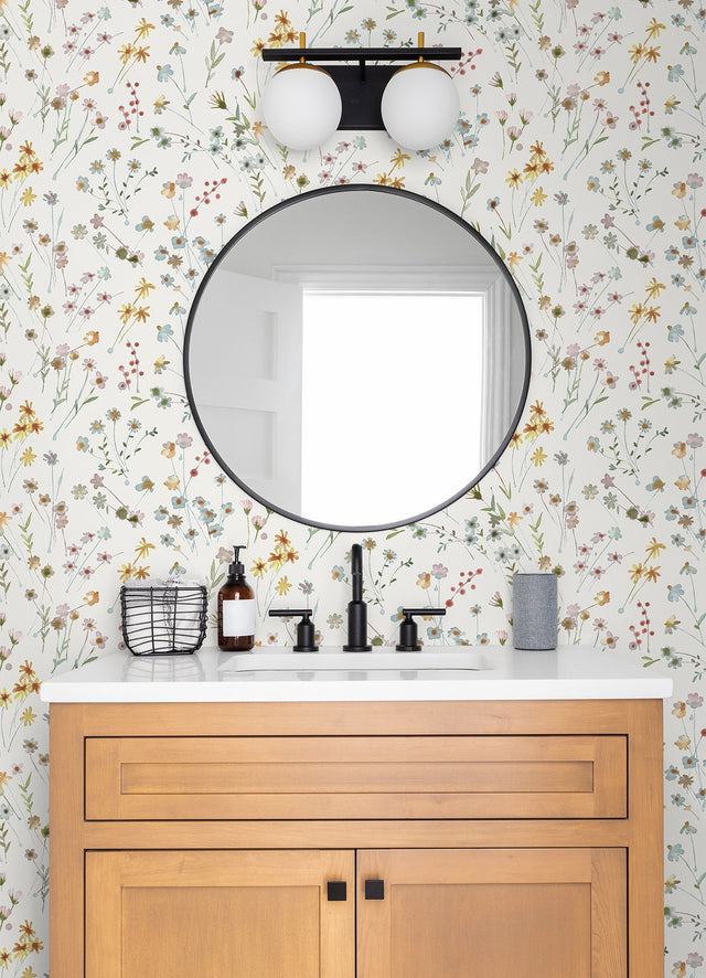 Heidi Yellow Watercolor Florals Wallpaper with Botanical Flowers Motif - Advantage 2980-26174