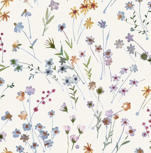Heidi Peach Watercolor Florals Wallpaper with Botanical Watercolor Flowers - Advantage 2980-26175