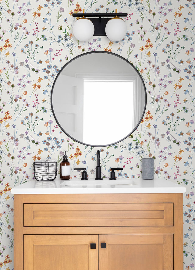 Heidi Peach Watercolor Florals Wallpaper with Botanical Watercolor Flowers - Advantage 2980-26175