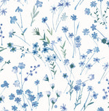 Heidi Blue Watercolor Florals Wallpaper with Botanical Flower Pattern, Unpasted Non Woven Farmhouse Style - Advantage 2980-26176