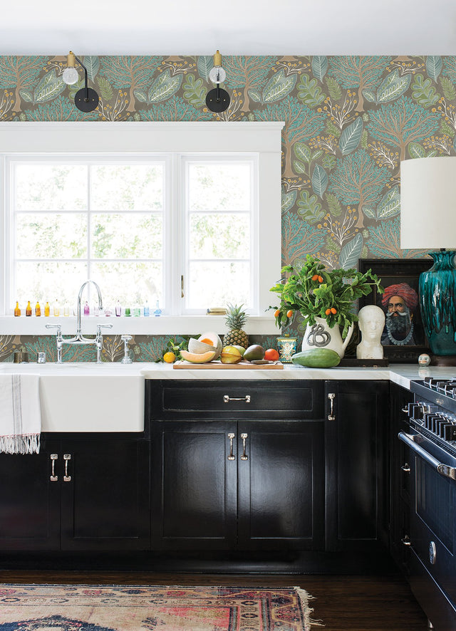 Kiah Taupe Forest Wallpaper with Whimsical Botanical Trees Pattern - Advantage 2980-26182